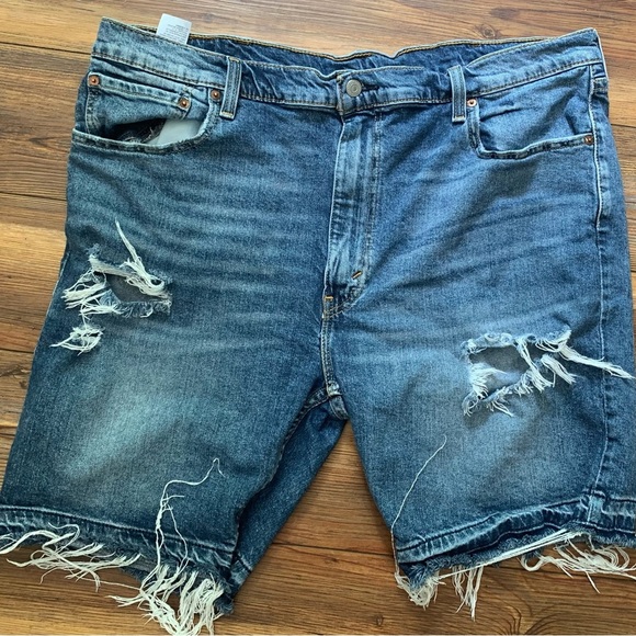 Levi's 412 Slim Shorts Mens Size 42 Blue Distress Fray 9" Inseam Denim Jeans - Picture 6 of 12